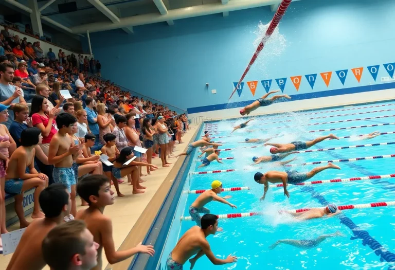 Swimmers compete in a high school swimming championship in Topeka