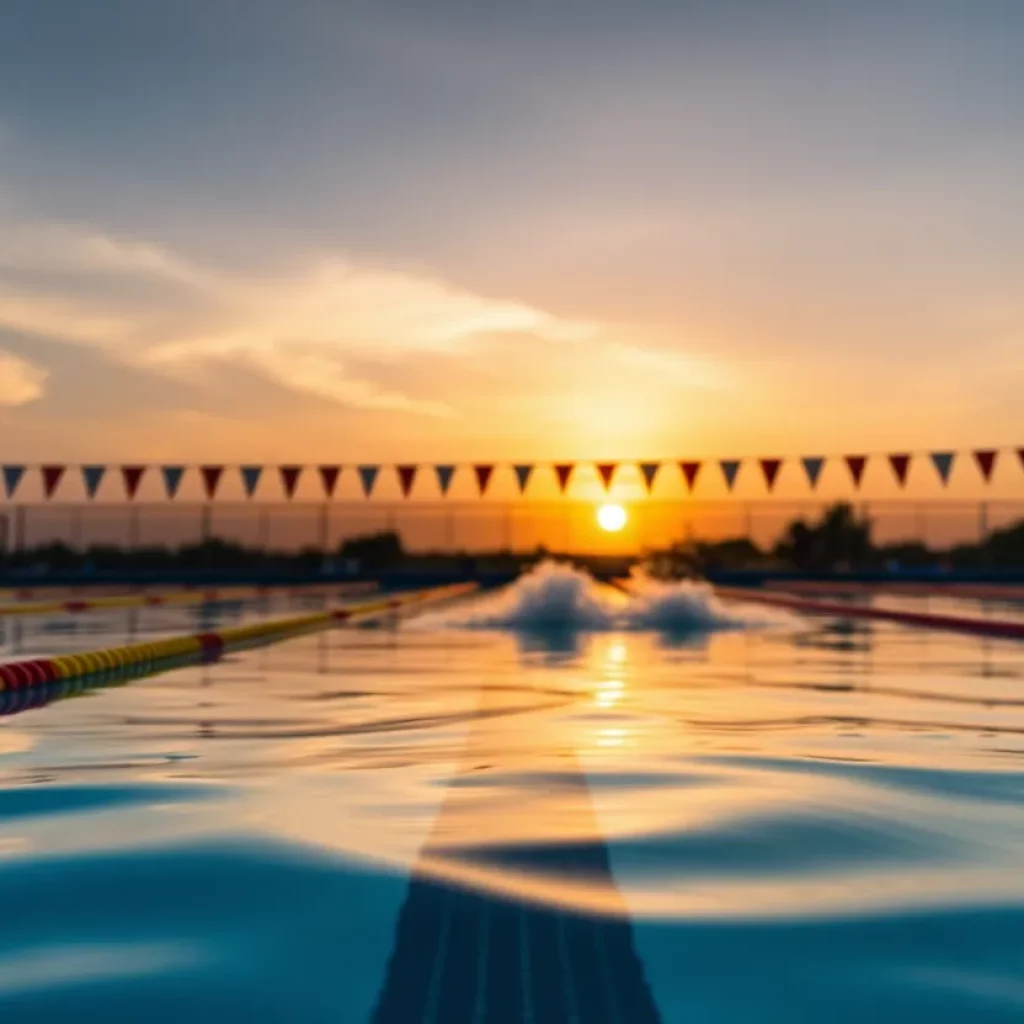 Keller High School swimming pool with swimmers training