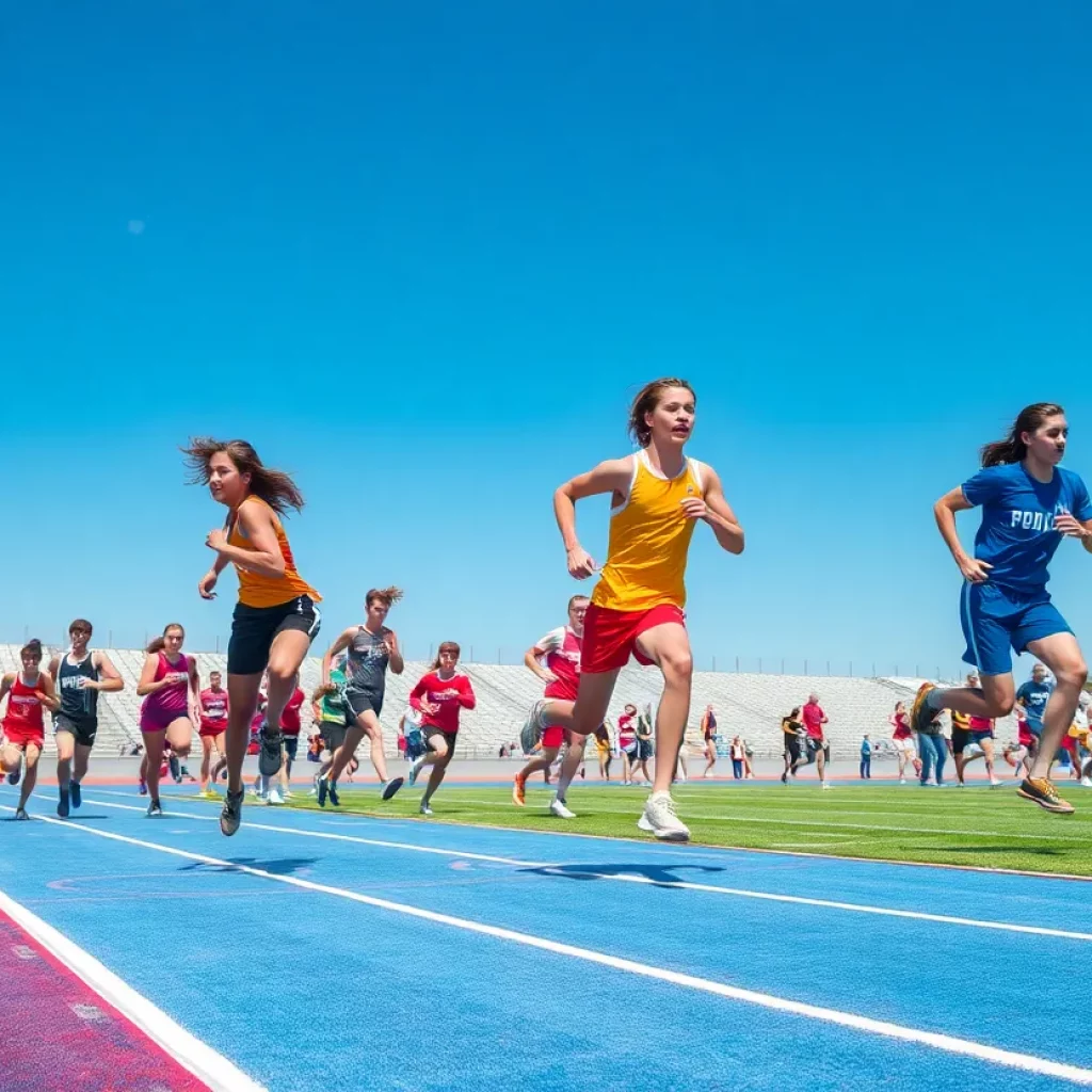 Athletes competing in a high school track and field event