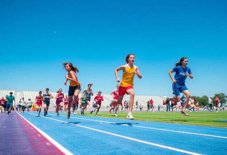 Athletes competing in a high school track and field event