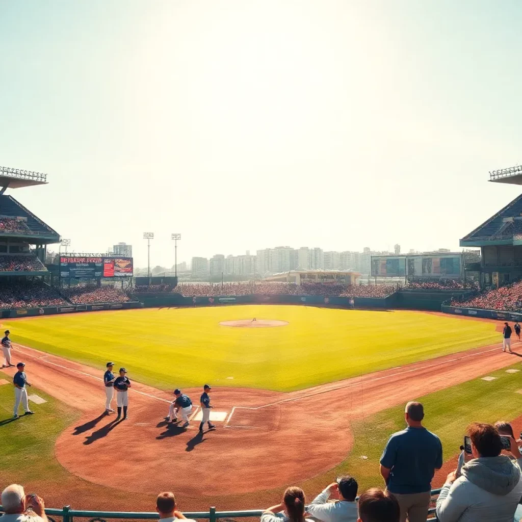 High school baseball players warming up on the field