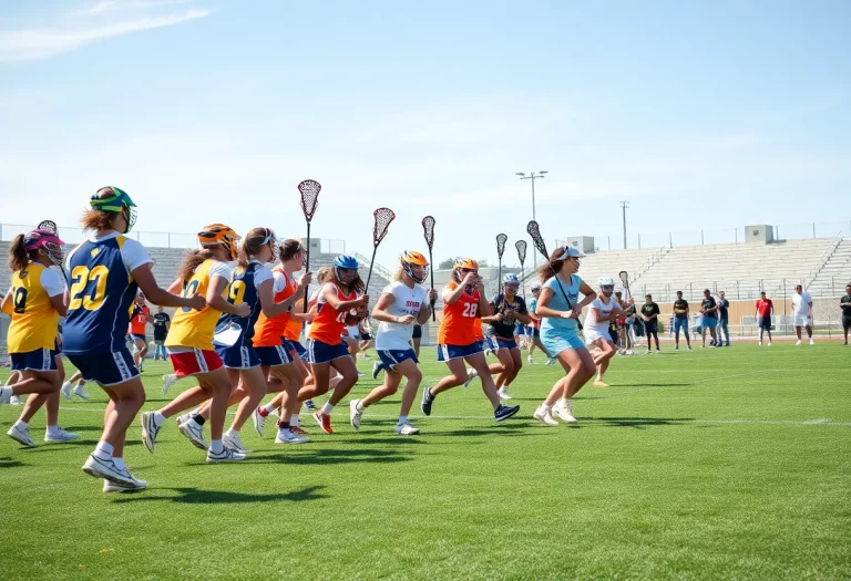 Players competing in a high school lacrosse game