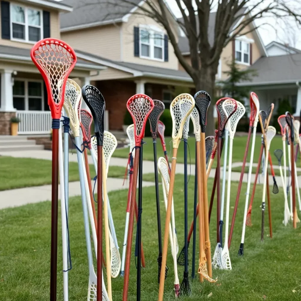 Lacrosse sticks placed in front of homes as a tribute to a young athlete