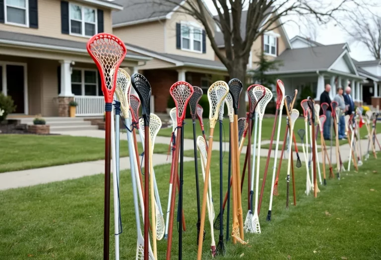 Lacrosse sticks placed in front of homes as a tribute to a young athlete