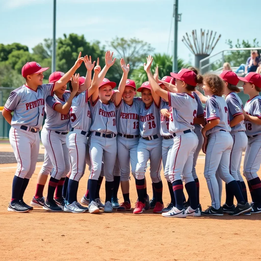 Lakeland Prep Lions baseball team celebrating on the field