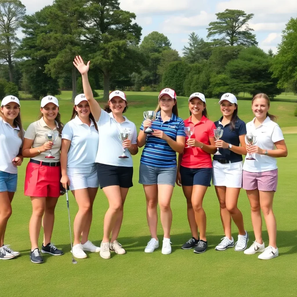 Lambert High Girls Golf Team celebrating their sixth consecutive state championship