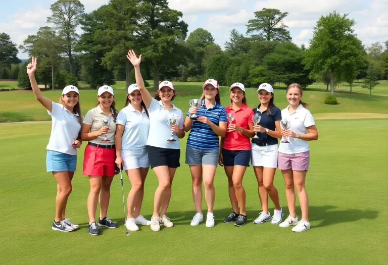 Lambert High Girls Golf Team celebrating their sixth consecutive state championship