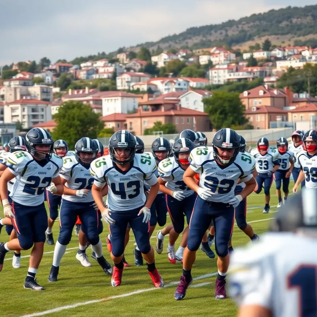 Lebanon High School football team practicing on the field