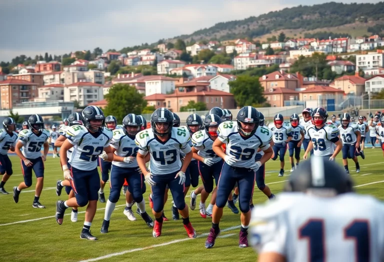 Lebanon High School football team practicing on the field