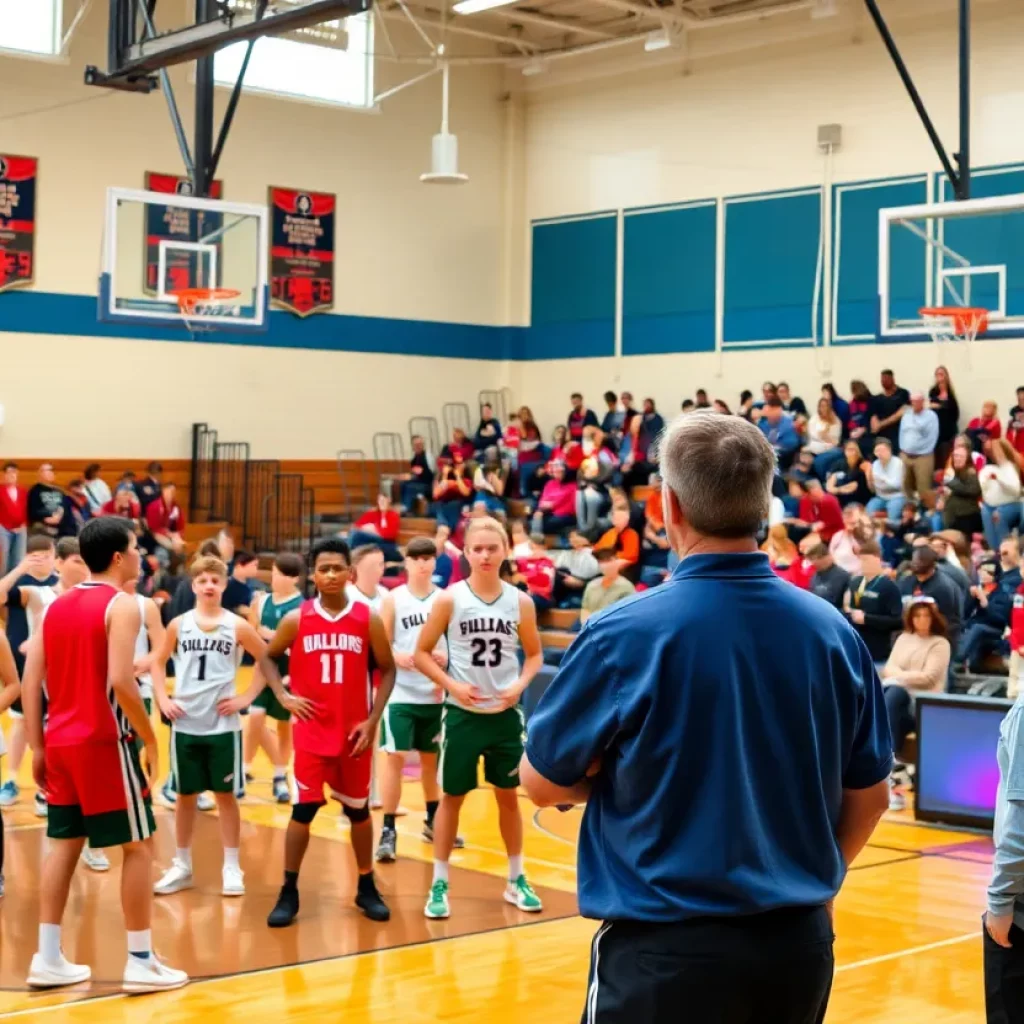 Players from Lincoln High School basketball team on the court