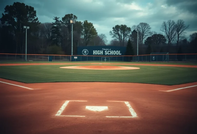 An empty high school baseball field in Livingston, symbolizing tragedy.