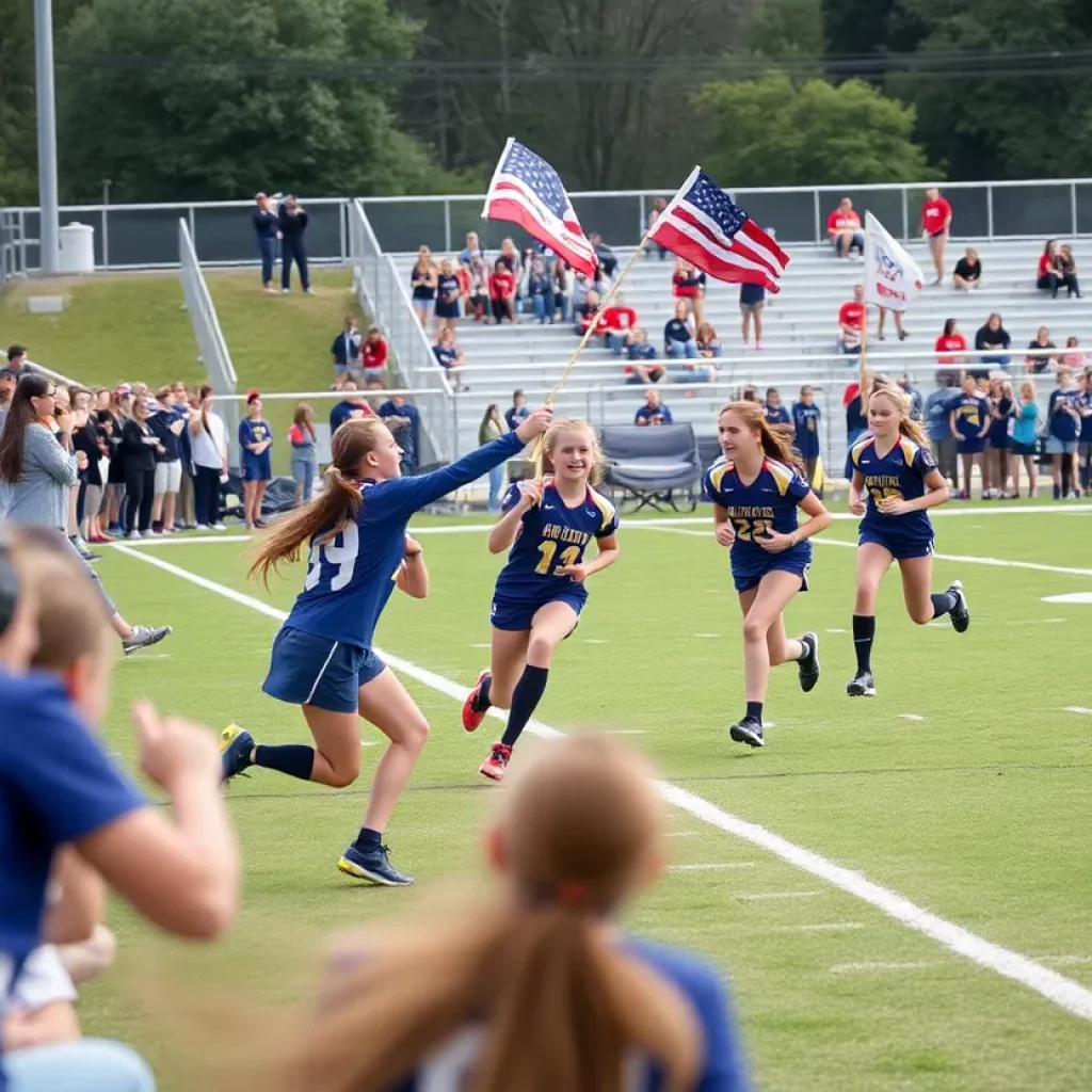 Girls competing in a high school flag football game during playoffs