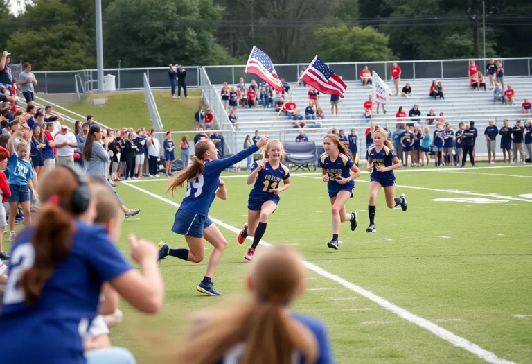 Girls competing in a high school flag football game during playoffs