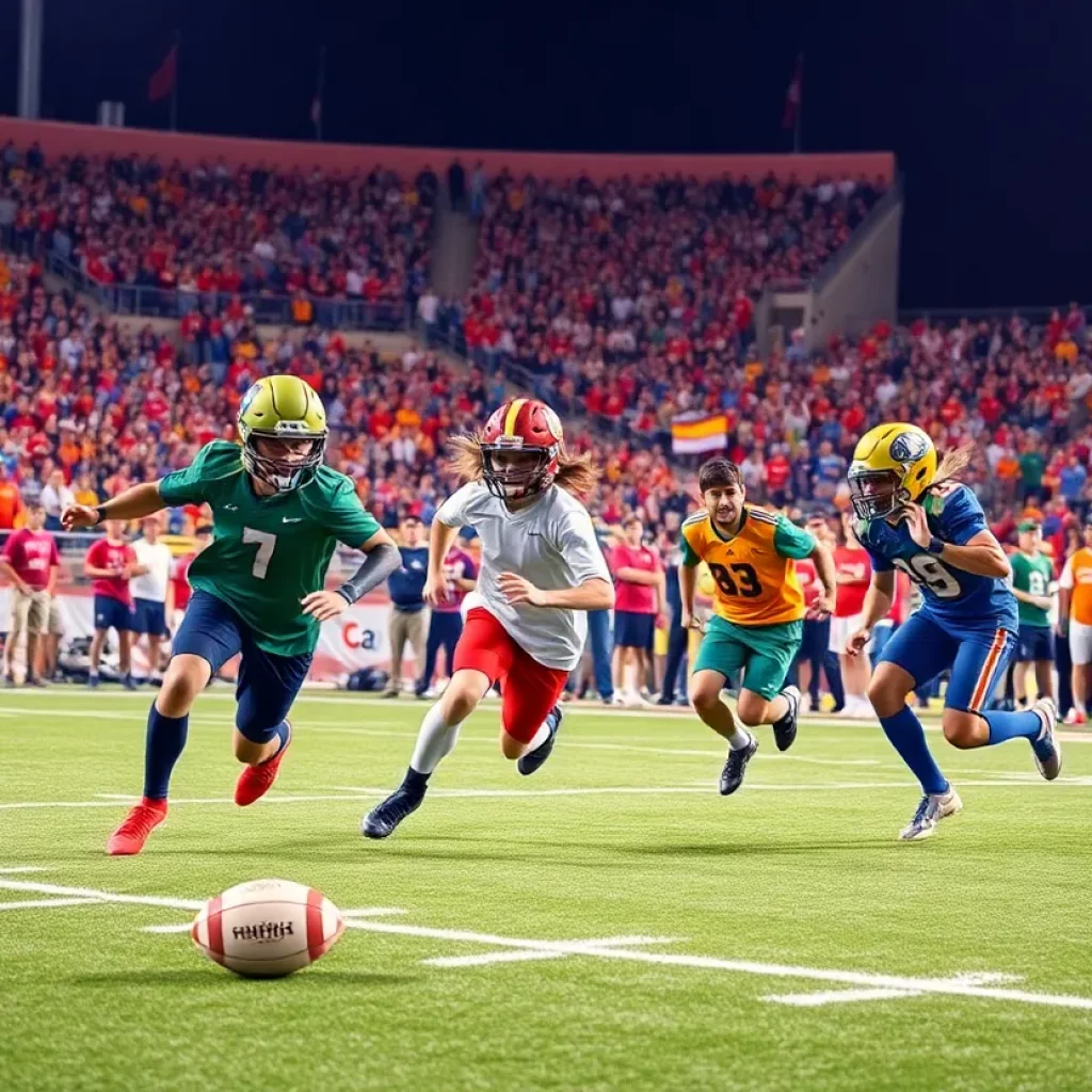 Players competing in the Louisiana flag football semifinals at Ochsner Sports Performance Center