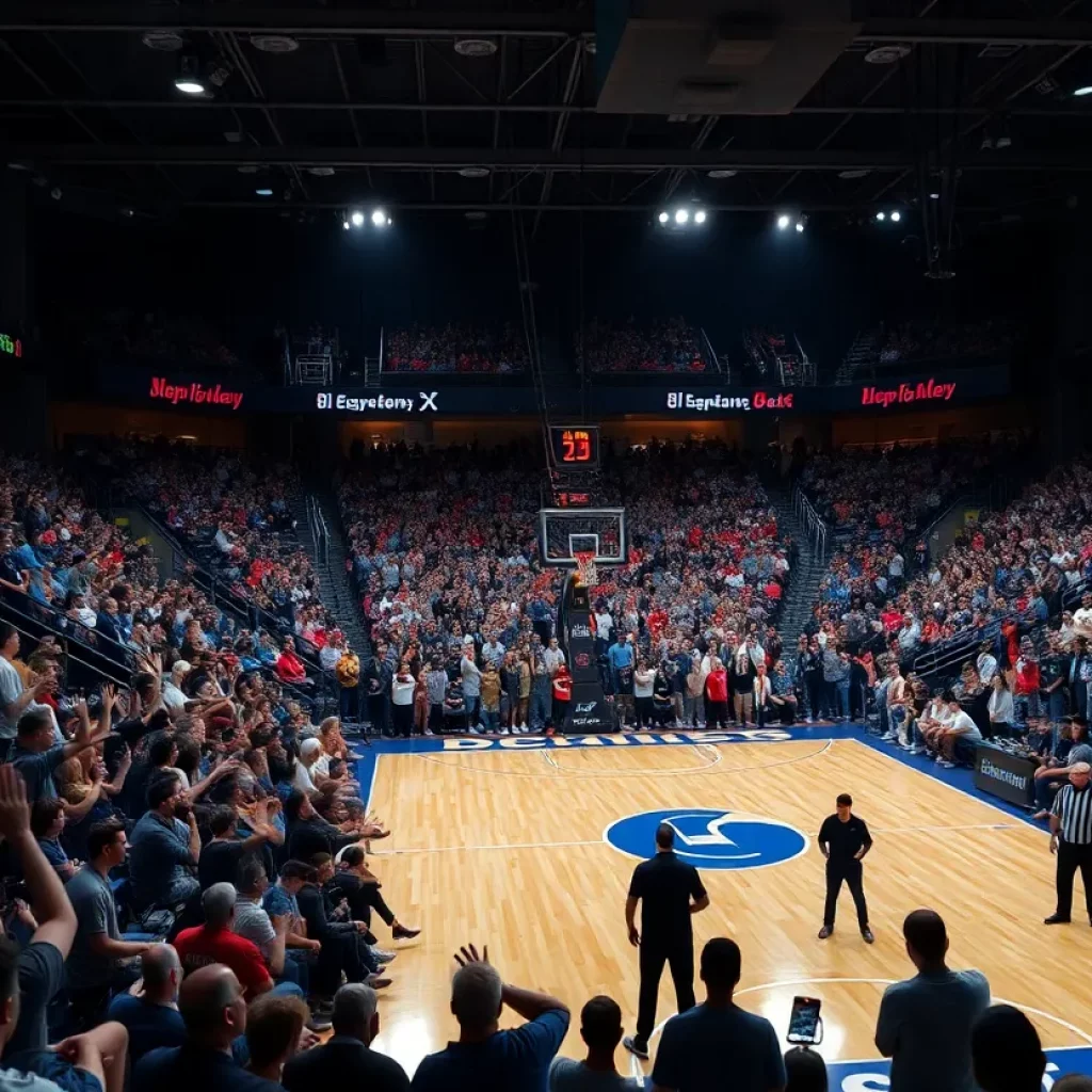 Fans cheering at a Louisville basketball game