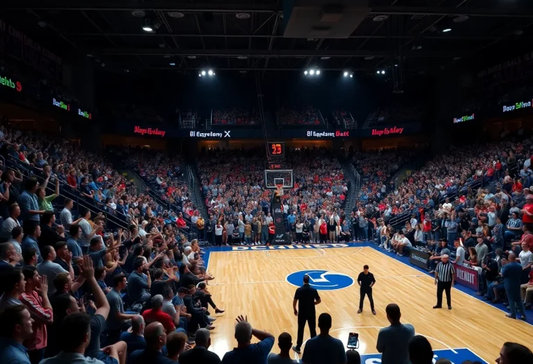 Fans cheering at a Louisville basketball game