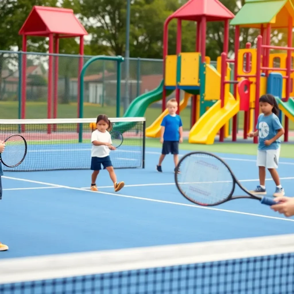 Neurodivergent youth participating in a tennis clinic at a playground