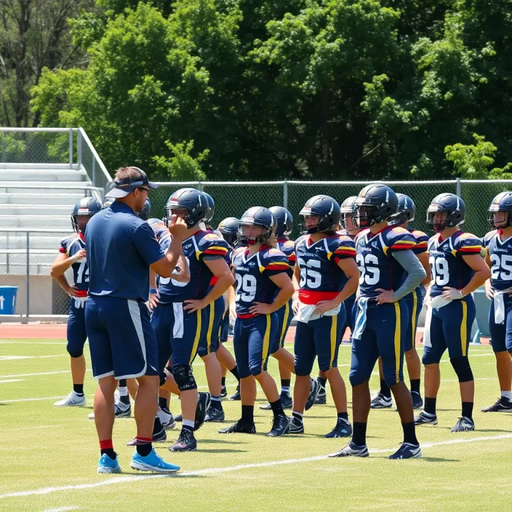 Marysville Indians football team practicing on the field