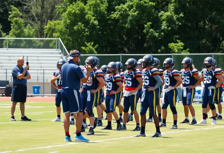 Marysville Indians football team practicing on the field