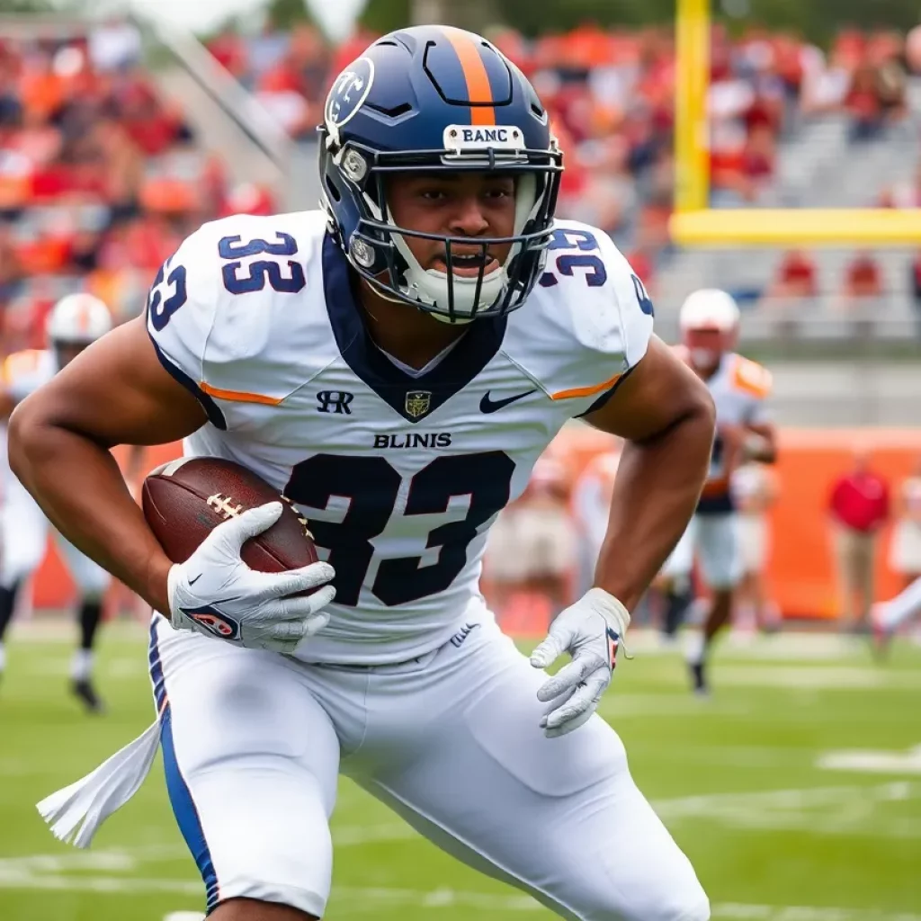Athlete making a touchdown catch in college football