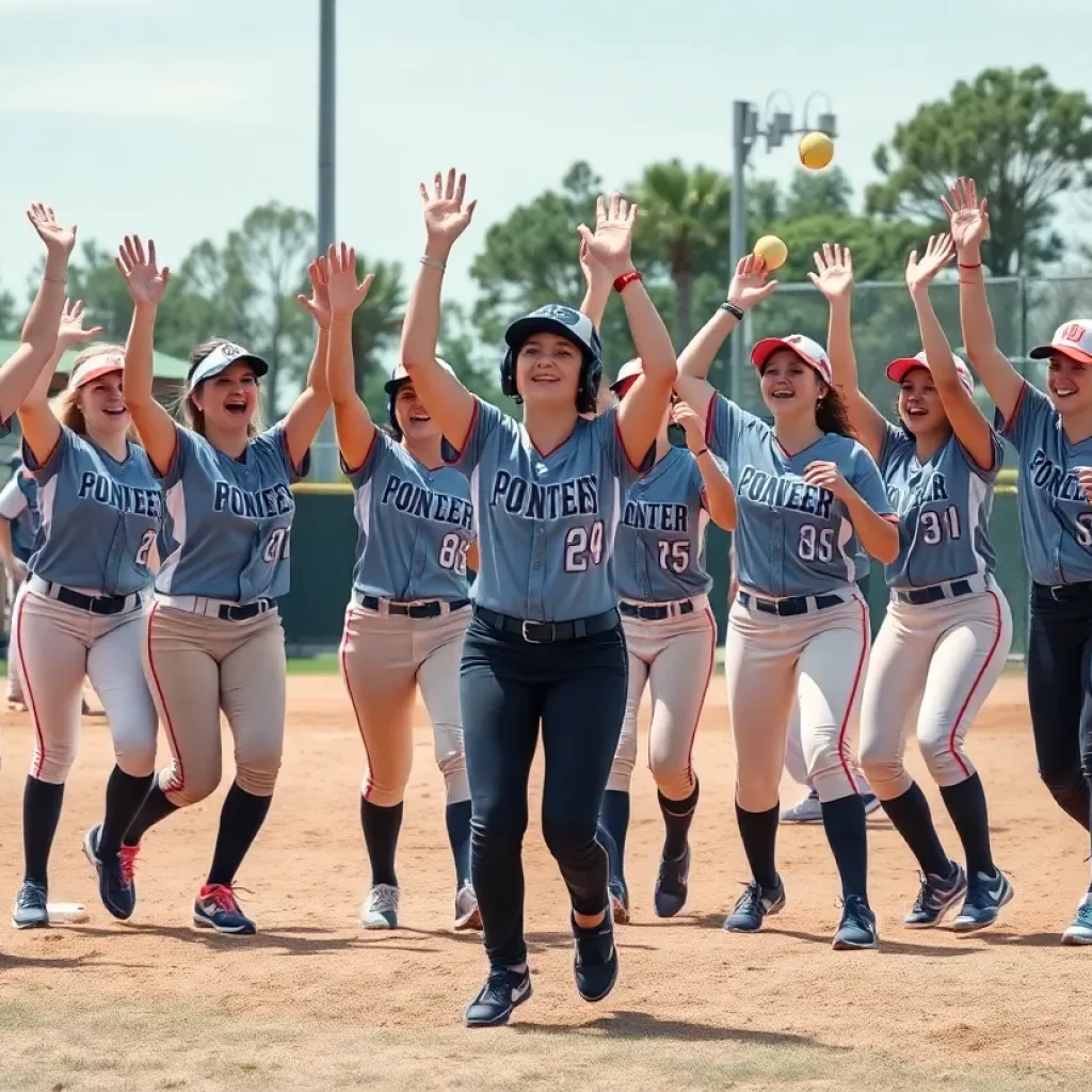 Melissa Lady Cardinals softball team celebrating a victory