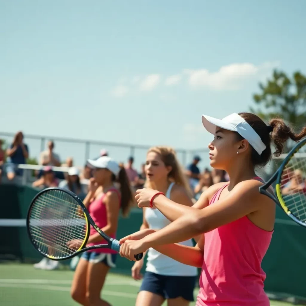 Girls tennis team from Mercer Island High School celebrating victory