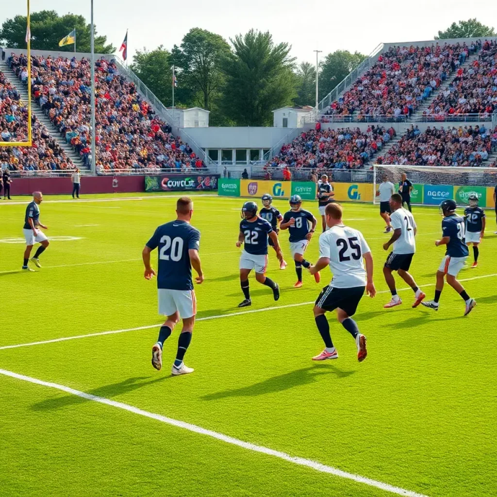 Miami football team practicing on the field