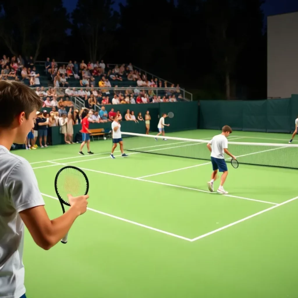Tennis players competing in a high school championship match