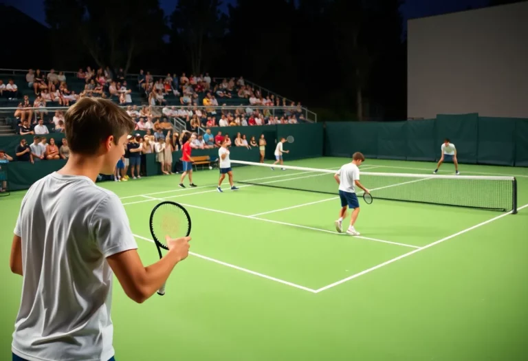 Tennis players competing in a high school championship match