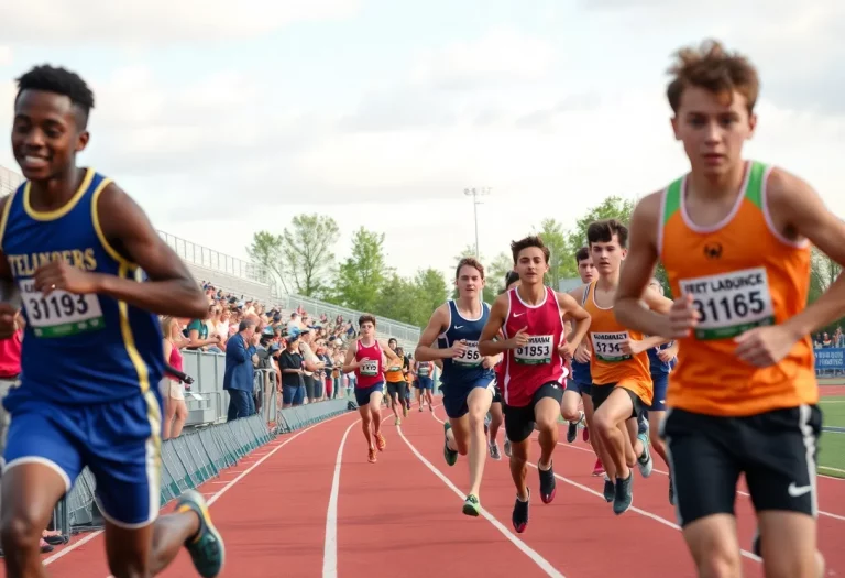 Athletes competing in a high school track and field event in Michigan