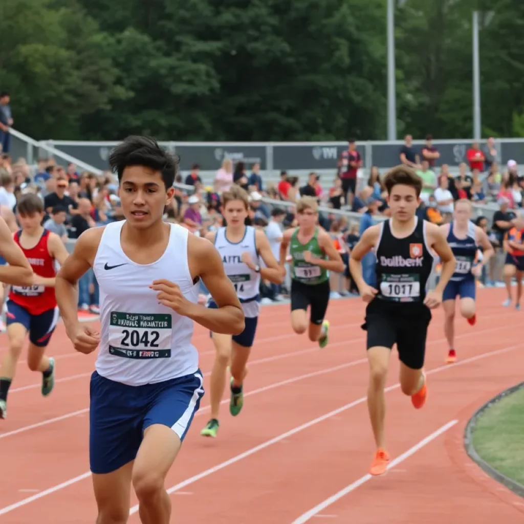 Athletes competing in a high school track meet