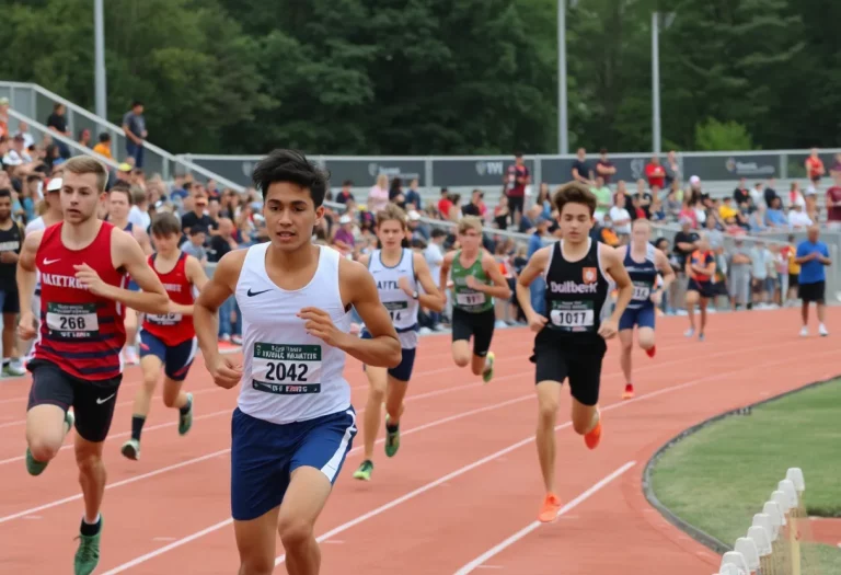 Athletes competing in a high school track meet