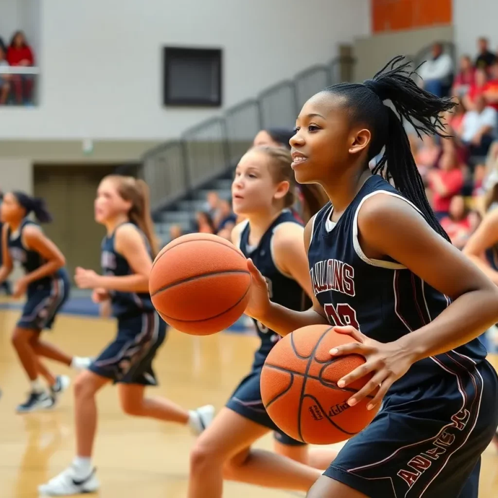 Young female basketball players showcasing their skills during an AAU game in Minnesota.