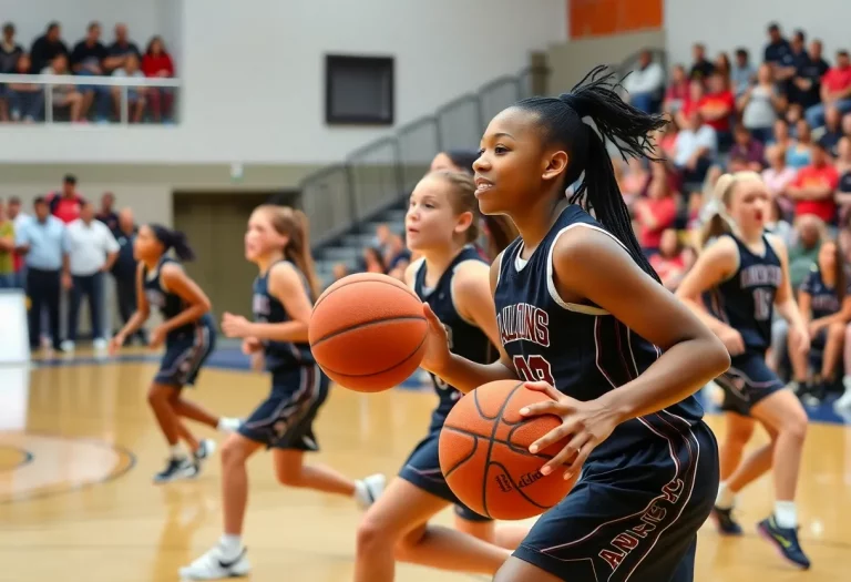 Young female basketball players showcasing their skills during an AAU game in Minnesota.