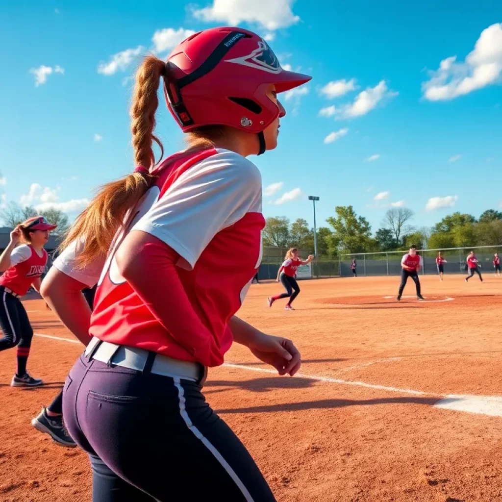 Exciting action on a softball field with players competing.
