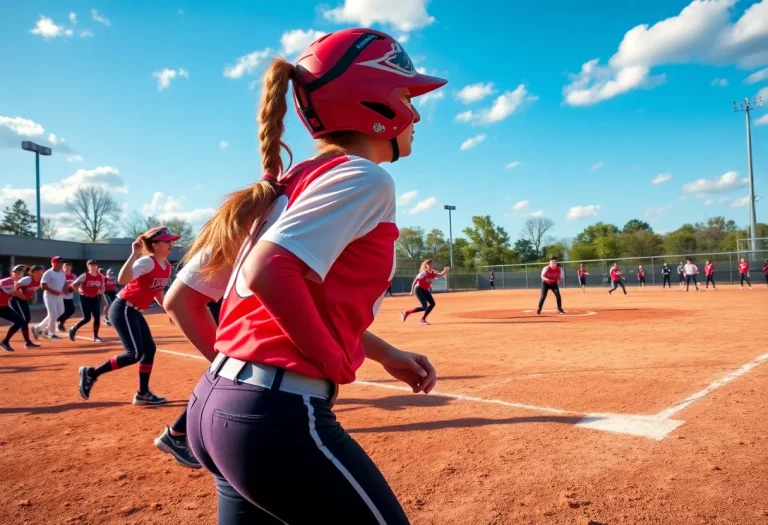Exciting action on a softball field with players competing.