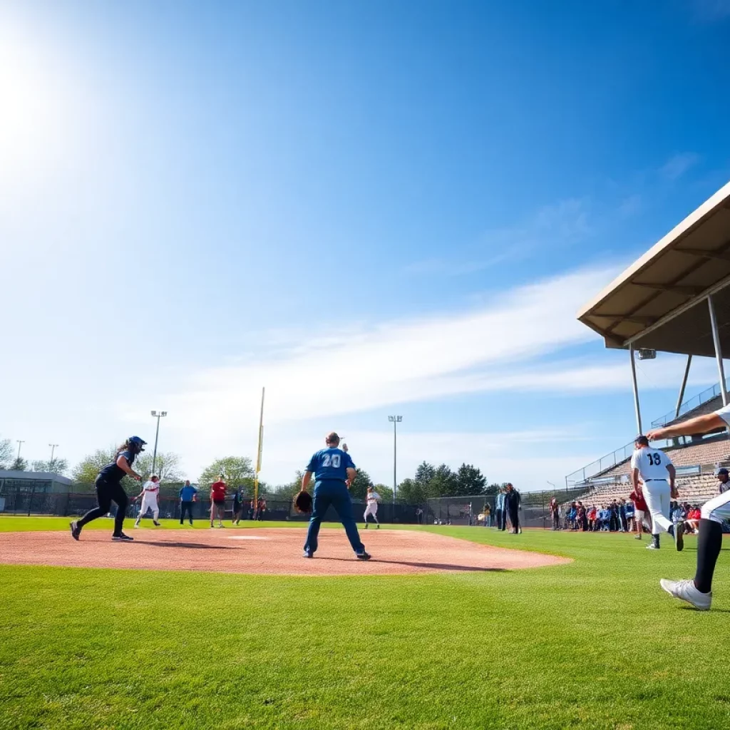 Players from the Minnetonka softball team in action on the field
