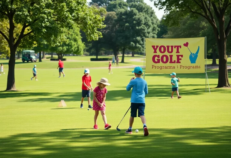 Children participating in youth golf lessons at a community golf course