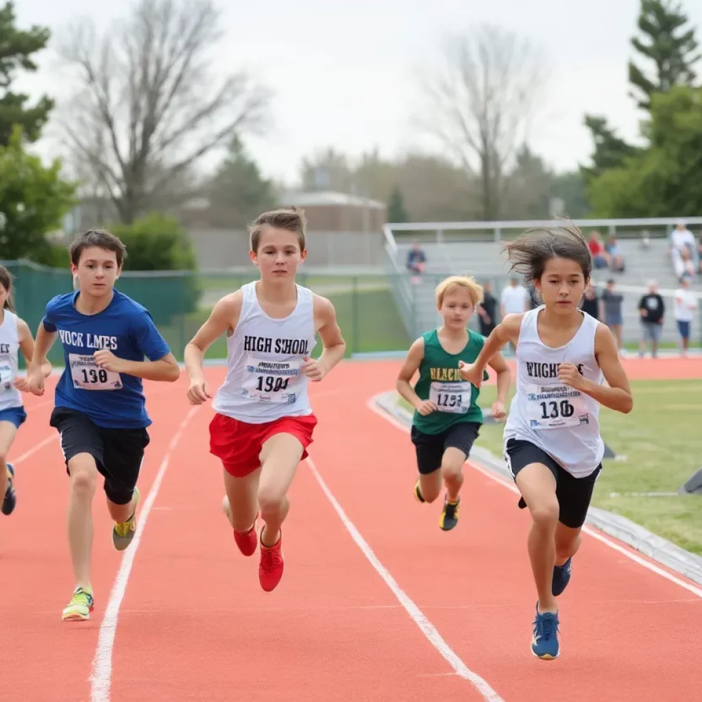 Athletes competing in a high school track and field event.
