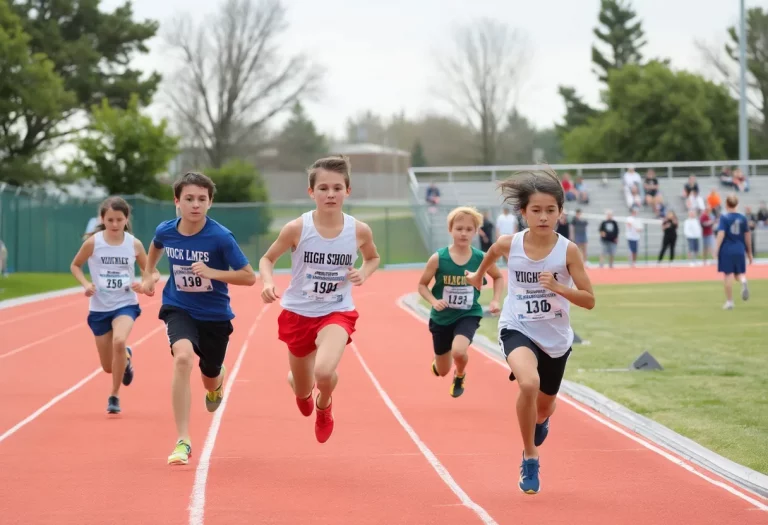 Athletes competing in a high school track and field event.