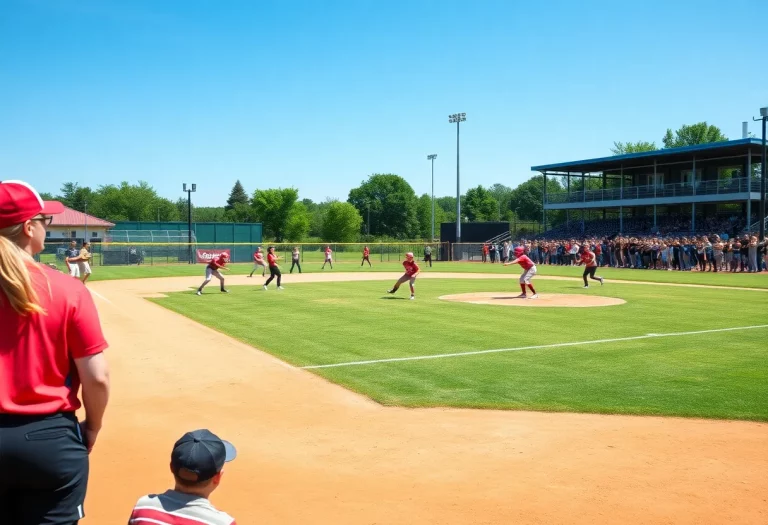 High school softball teams competing on a field in Montana