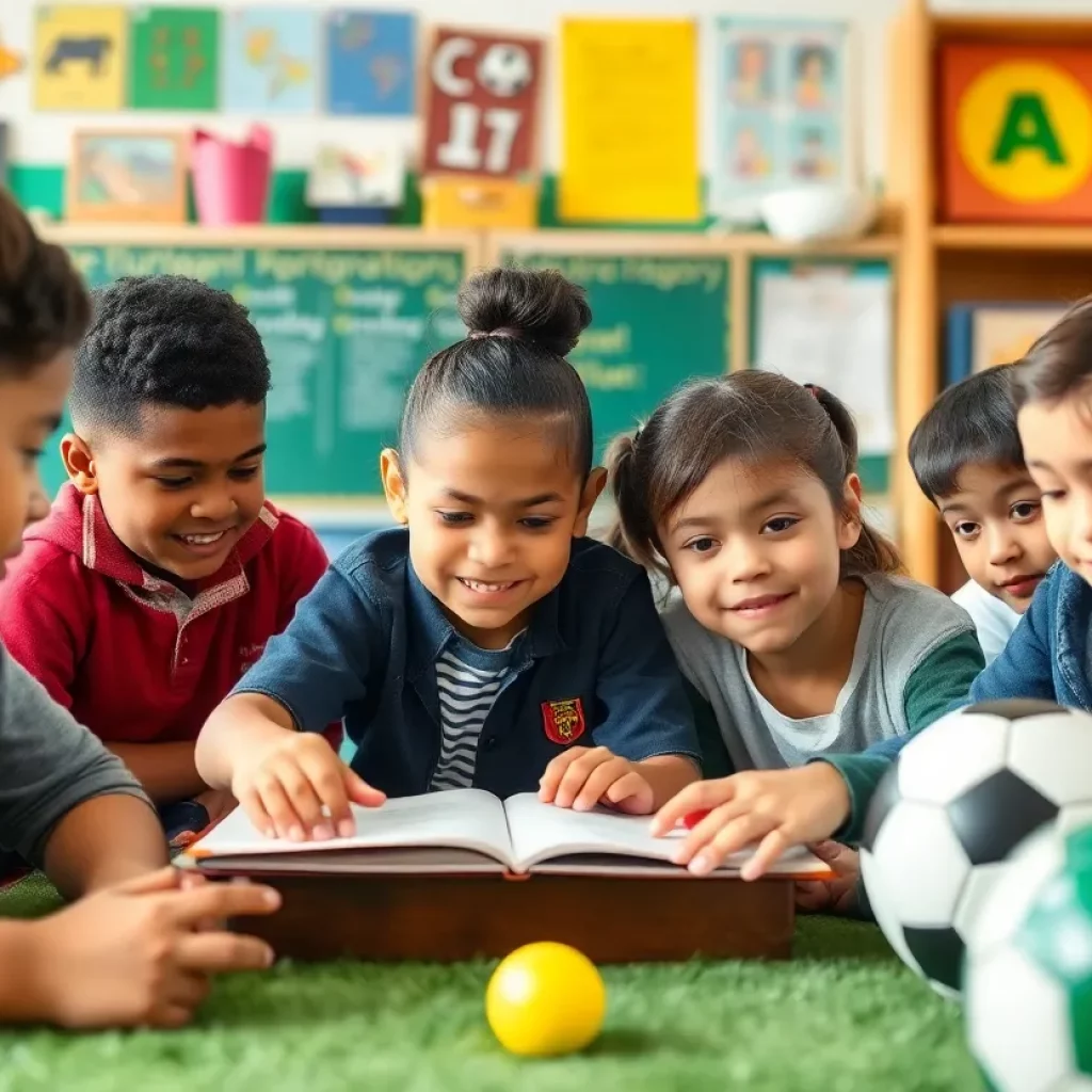 Classroom with diverse students learning English