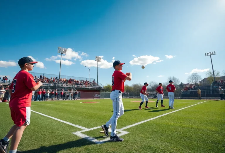 High school baseball players practicing on the field