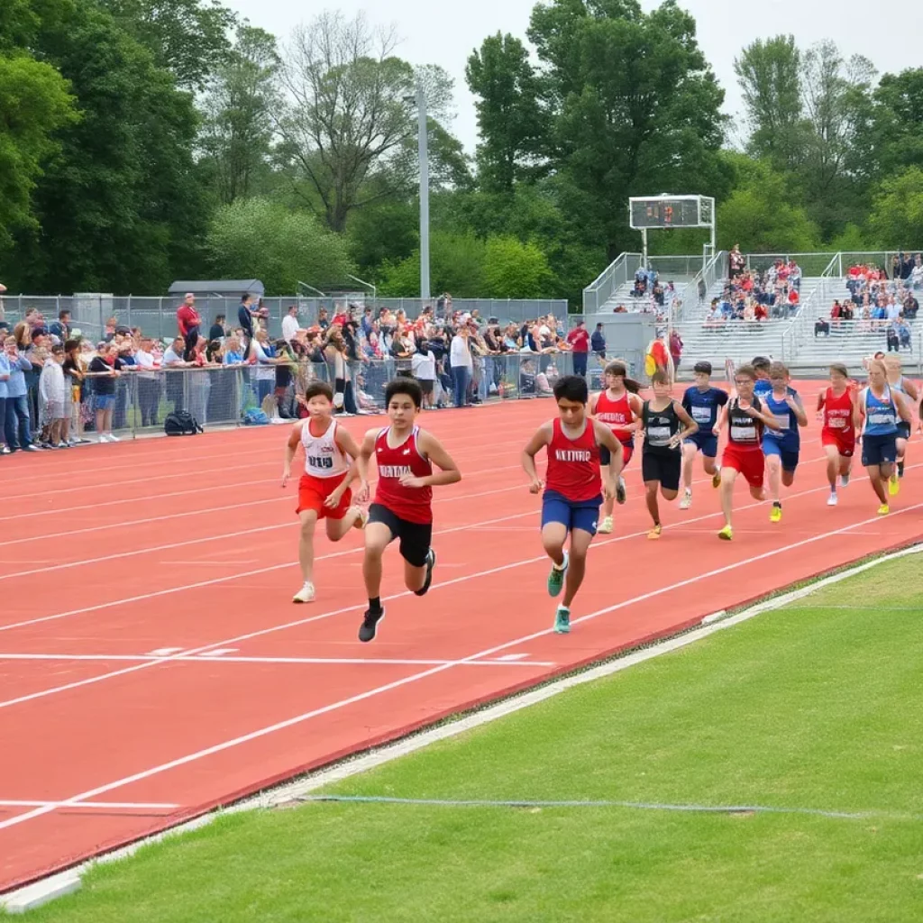 Young athletes competing at the Muskegon track meet