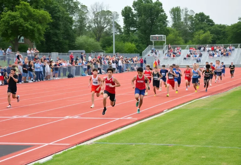 Young athletes competing at the Muskegon track meet