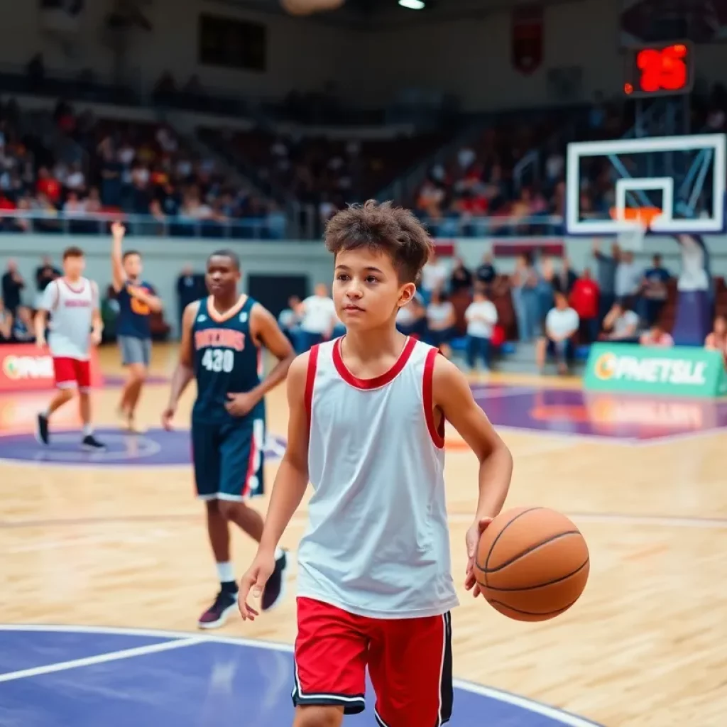 Young athlete training on a basketball court