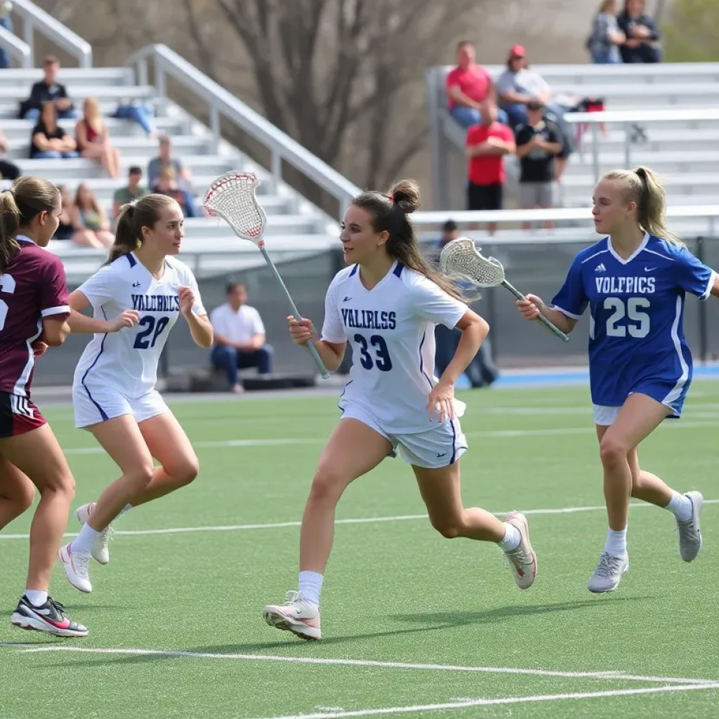 Players competing in lacrosse and girls soccer matches during playoffs