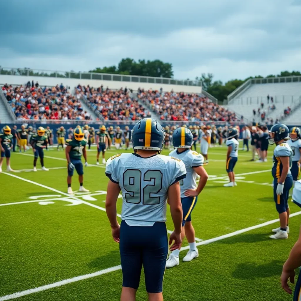 High school athletes participating in a football combine