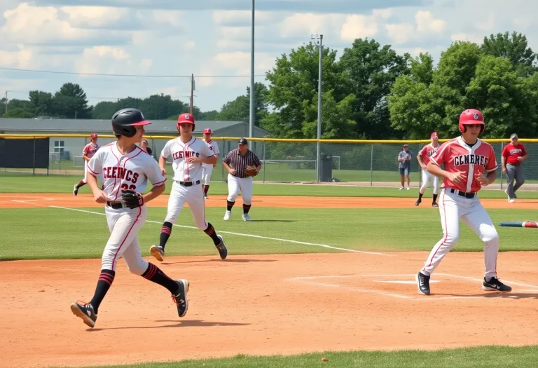 High school baseball players in action on the field