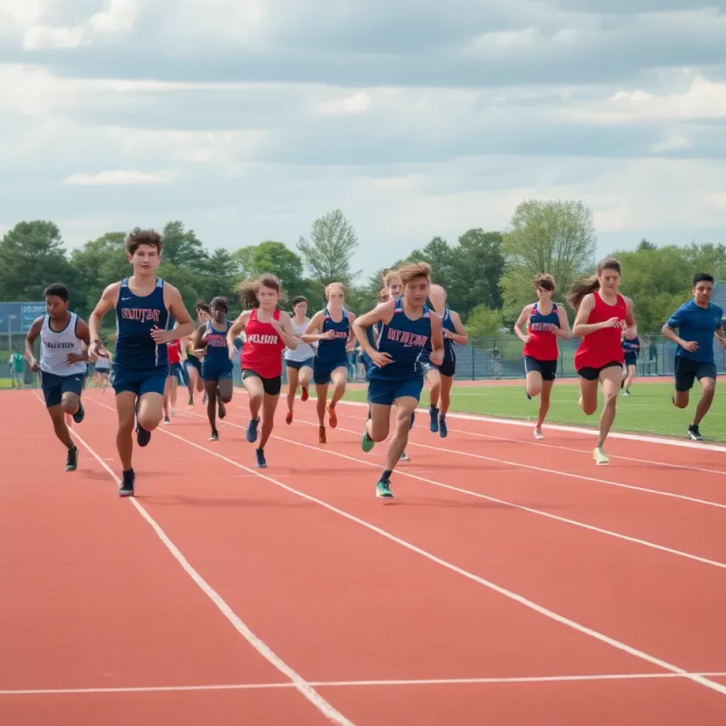 Athletes competing in various events at the Nebraska High School State Track Meet.